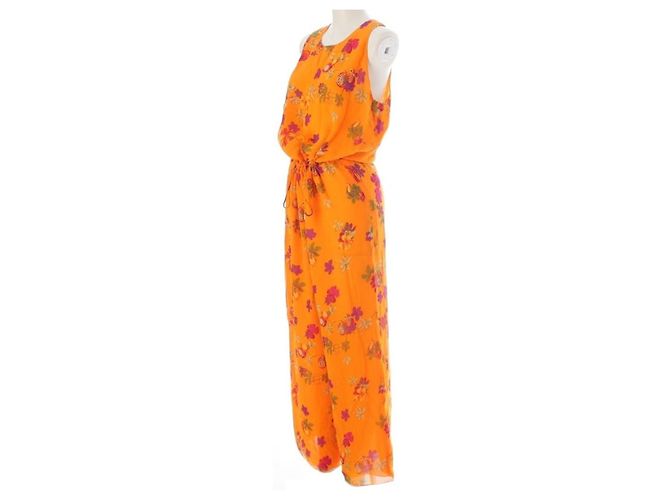 Céline Celine Mono de seda estampado floral naranja Rosa Verde - vista 3