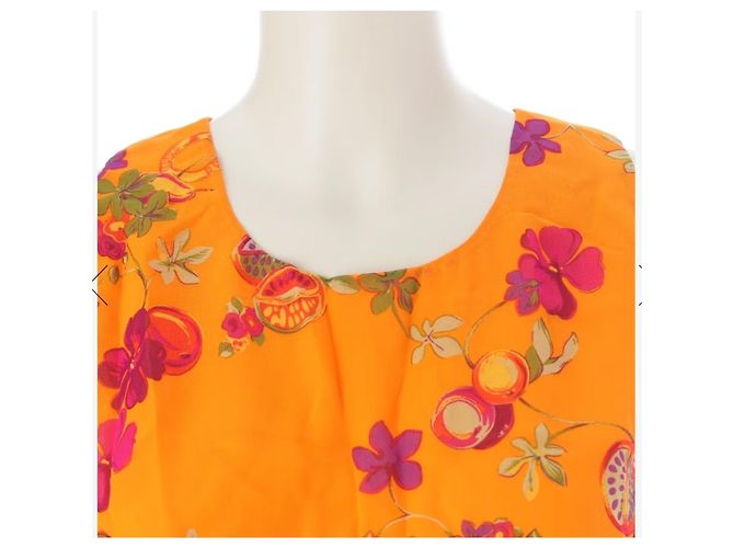 Céline Celine Mono de seda estampado floral naranja Rosa Verde - vista 4
