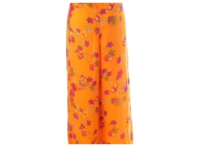 Céline Celine Mono de seda estampado floral naranja Rosa Verde - vista 5