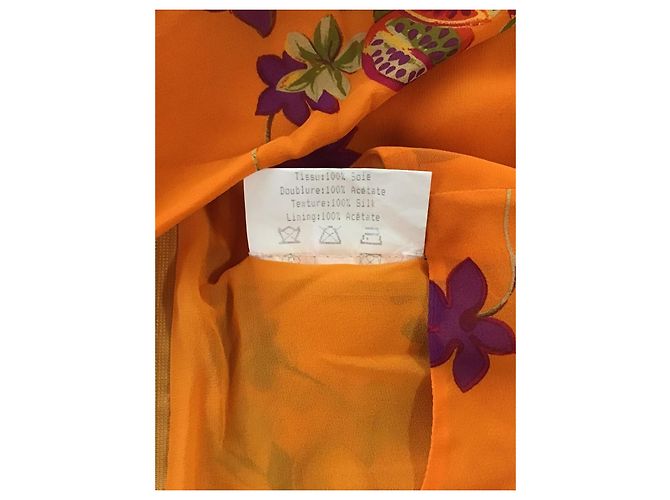 Céline Celine Mono de seda estampado floral naranja Rosa Verde - vista 7