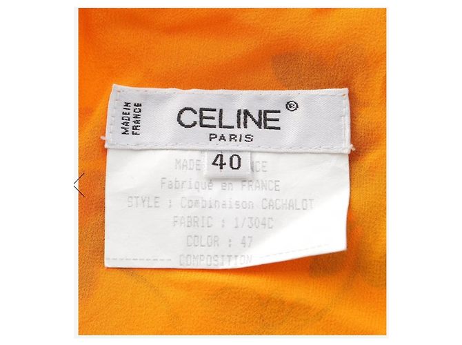 Céline Celine Mono de seda estampado floral naranja Rosa Verde - vista 9