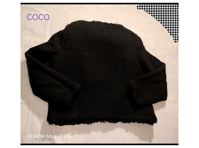 Chanel Giacca in tweed nero con logo CC - vista 13