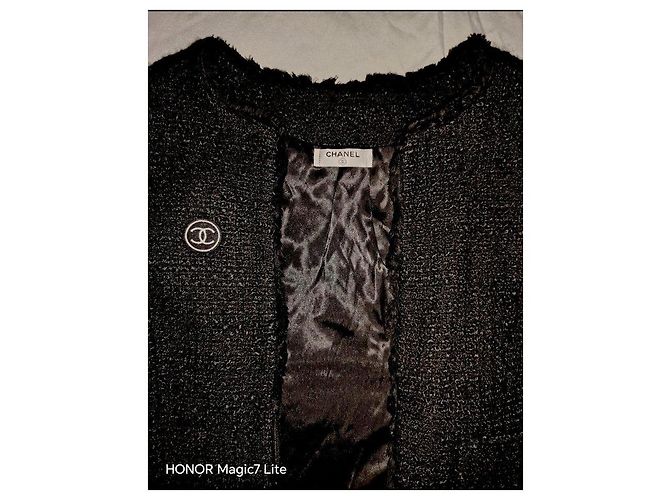 Chanel Giacca in tweed nero con logo CC - vista 2
