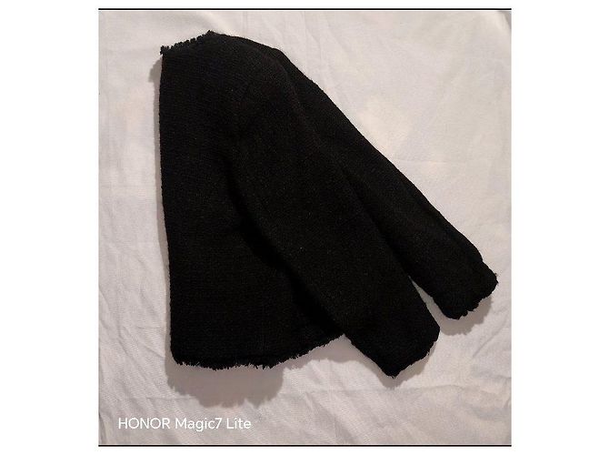 Chanel Giacca in tweed nero con logo CC - vista 8