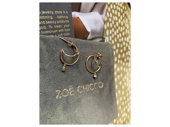 Autre Marque Zoe Chicco Orecchini a cerchio mezzaluna in oro giallo 14k e diamanti D'oro - vista 11