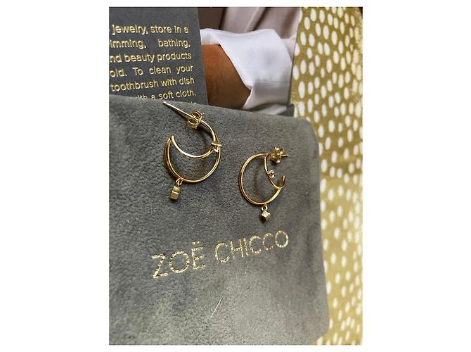 Autre Marque Zoe Chicco Orecchini a cerchio mezzaluna in oro giallo 14k e diamanti D'oro - vista 13