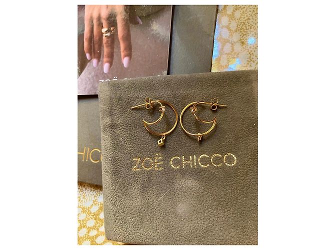 Autre Marque Zoe Chicco Orecchini a cerchio mezzaluna in oro giallo 14k e diamanti D'oro - vista 16