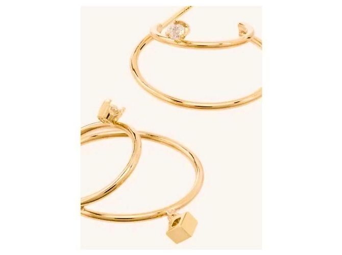 Autre Marque Zoe Chicco Orecchini a cerchio mezzaluna in oro giallo 14k e diamanti D'oro - vista 2
