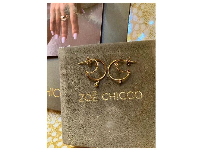 Autre Marque Zoe Chicco Orecchini a cerchio mezzaluna in oro giallo 14k e diamanti D'oro - vista 8