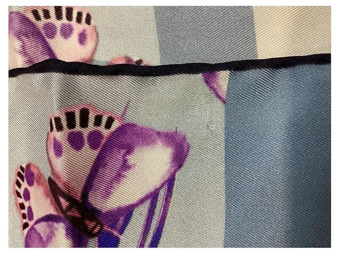 Furla Seidentuch mit Schmetterlings- und Blumenprint Pink Weiß Blau Grün Lila Hellblau - Ansicht 2