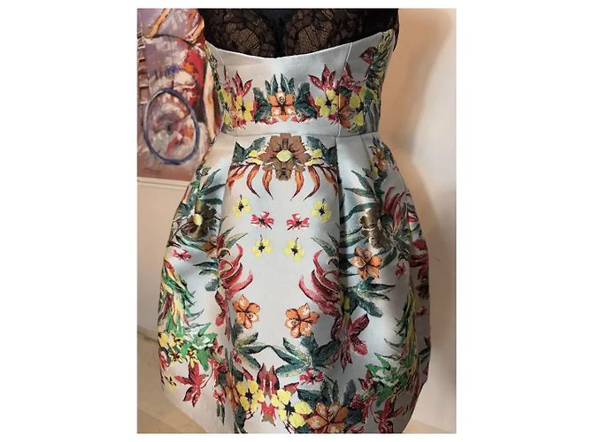 Zuhair Murad kurzes Kleid mit Blumenmuster und schwarzer Spitze Mehrfarben - Ansicht 2