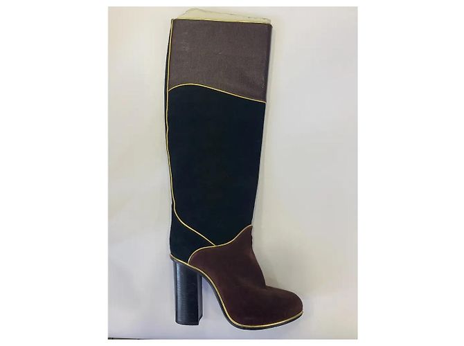 Botas altas patchwork Lanvin em camurça e couro Preto Bordeaux - vista 2