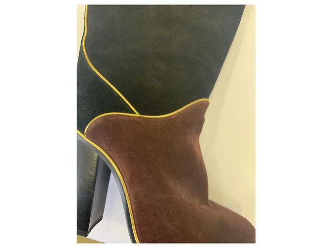 Botas altas patchwork Lanvin em camurça e couro Preto Bordeaux - vista 4