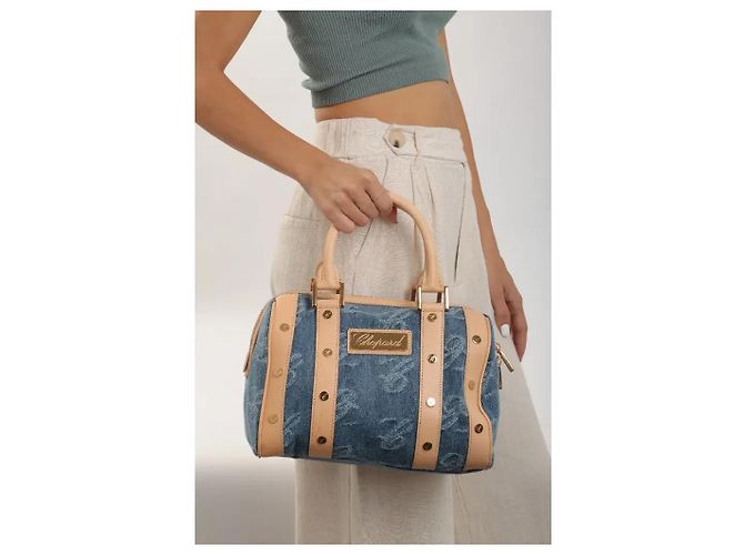 Chopard Denim and Leather Bowling Bag Blue Beige - view 3