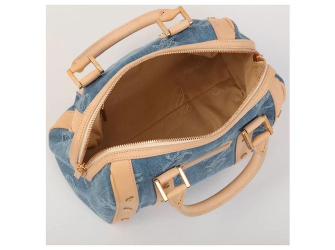 Chopard Denim and Leather Bowling Bag Blue Beige - view 4