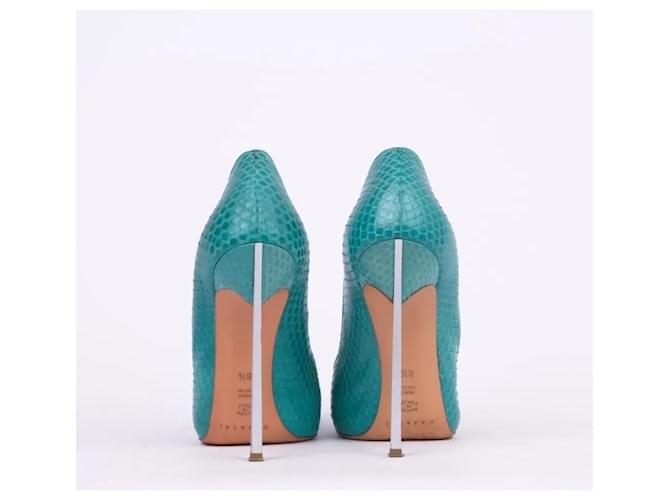 Casadei Python Leather Pointed-Toe Pumps Turquoise - view 2