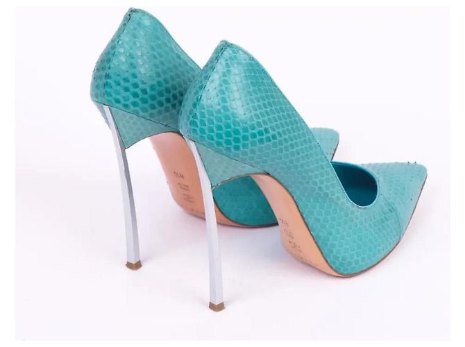 Casadei Python Leather Pointed-Toe Pumps Turquoise - view 3