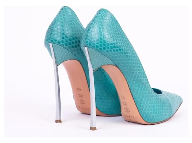 Casadei Python Leather Pointed-Toe Pumps Turquoise - view 4