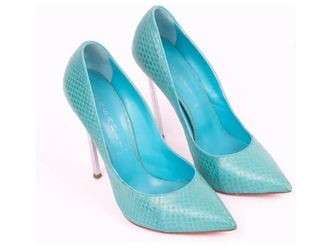Casadei Python Leather Pointed-Toe Pumps Turquoise - view 5