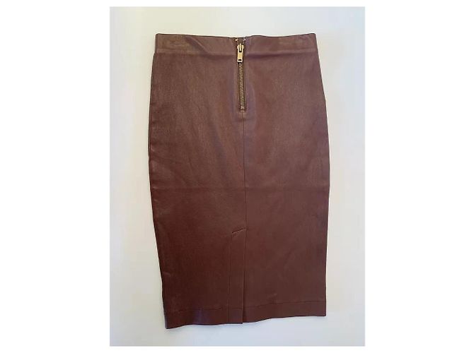 Autre Marque Belair Leder-Bleistiftrock Burgunderrot Bordeaux - Ansicht 2
