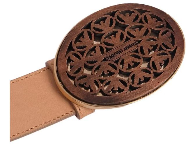 Emporio Armani Ledergürtel mit Holzverschluss Braun Beige - Ansicht 3