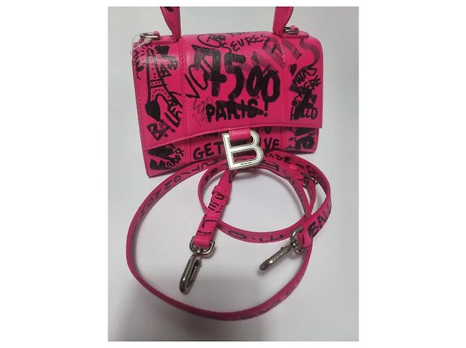 Borsa Balenciaga Hourglass XS Graffiti Rosa - vista 2