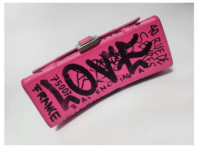 Borsa Balenciaga Hourglass XS Graffiti Rosa - vista 3
