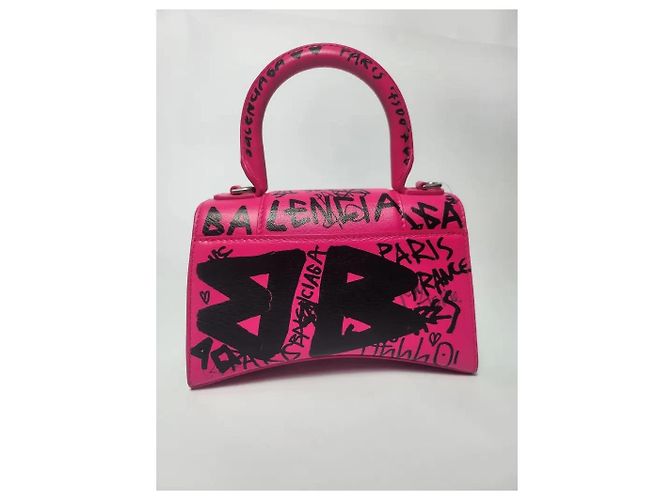 Borsa Balenciaga Hourglass XS Graffiti Rosa - vista 4