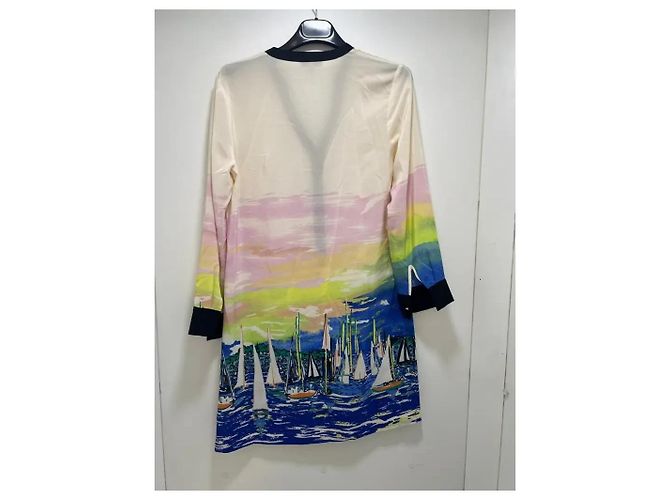 Juicy Couture Robe Tunique en Soie Imprimé Voiliers Blanc Bleu Multicolore - vue 2