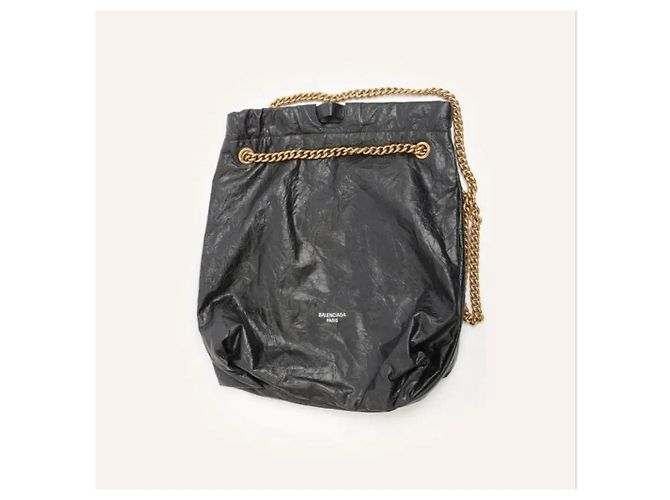 Balenciaga Medium Crush Tote Bag Pelle Nera Nero - vista 2
