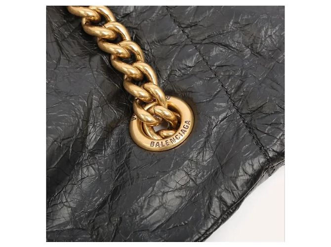 Balenciaga Medium Crush Tote Bag Pelle Nera Nero - vista 3