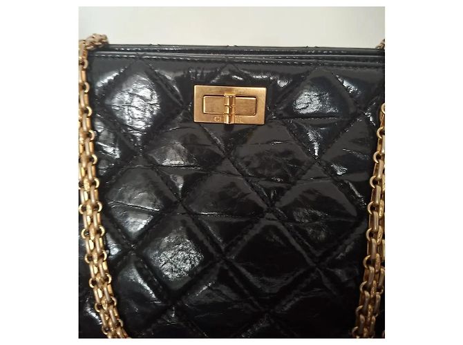Chanel 2.55 Reissue Borsa a Patta Pelle Verniciata Nera Nero - vista 3
