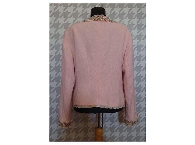 Escada Tweed-Jacke Rosa mit Blumenbesatz Pink - Ansicht 2