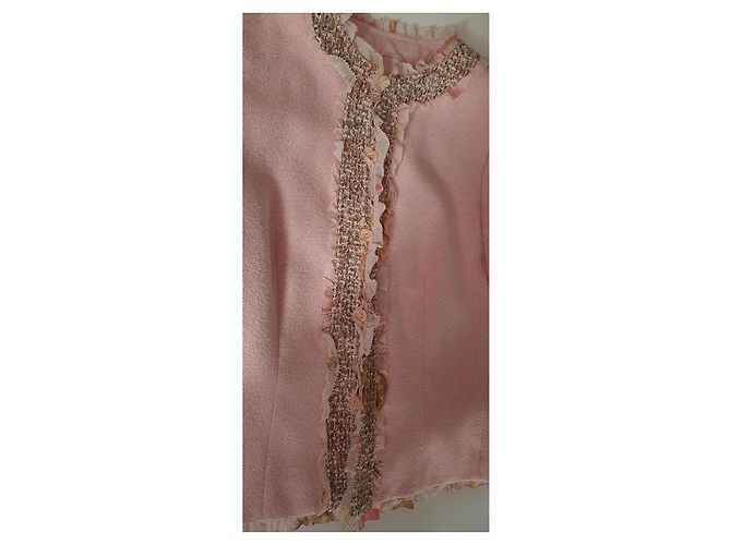 Escada Tweed-Jacke Rosa mit Blumenbesatz Pink - Ansicht 4