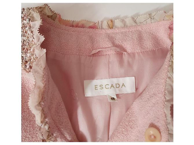 Escada Tweed-Jacke Rosa mit Blumenbesatz Pink - Ansicht 5