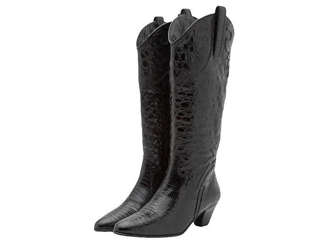 By Far Botas Cowboy Melvin Piel Efecto Croco Negro - vista 5