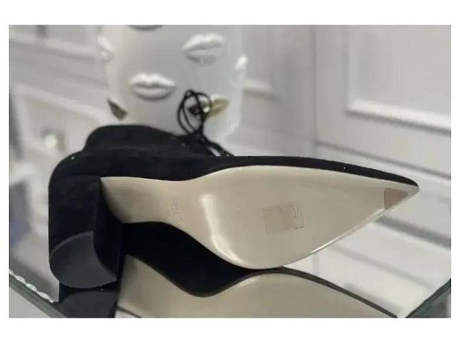Miu Miu Stivaletti in scamosciato nero a punta con lacci - vista 8