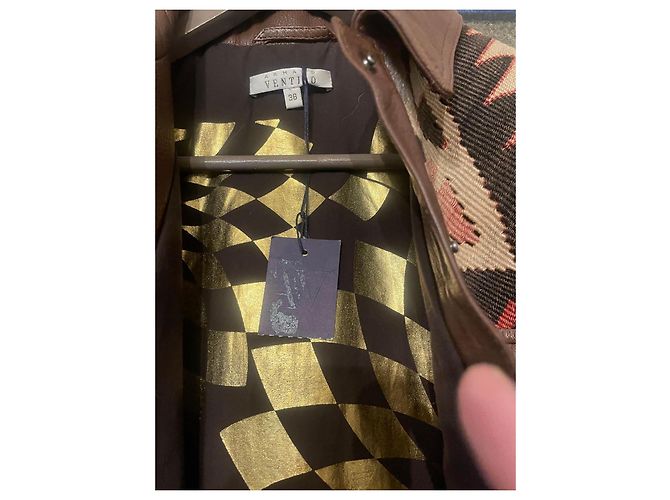Armand Ventilo braune Lederjacke mit Fransen und geometrischem Muster Mehrfarben - Ansicht 2