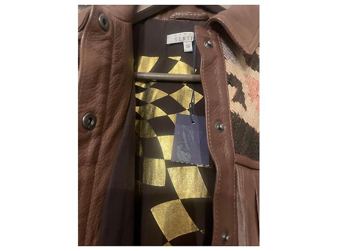 Armand Ventilo braune Lederjacke mit Fransen und geometrischem Muster Mehrfarben - Ansicht 4