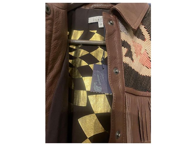Armand Ventilo braune Lederjacke mit Fransen und geometrischem Muster Mehrfarben - Ansicht 5