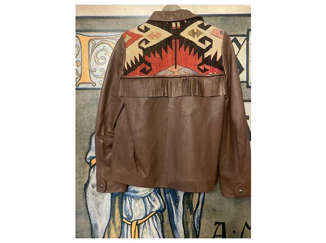Armand Ventilo braune Lederjacke mit Fransen und geometrischem Muster Mehrfarben - Ansicht 7