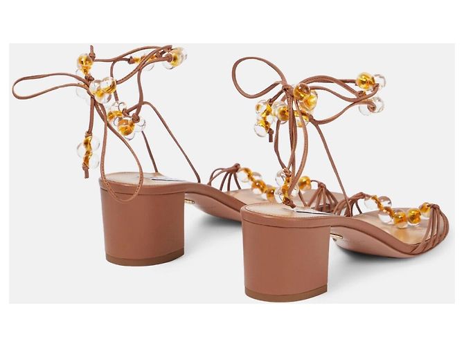 Sandali Aquazzura Very Maui 50 Pelle Marrone con Perle - vista 2