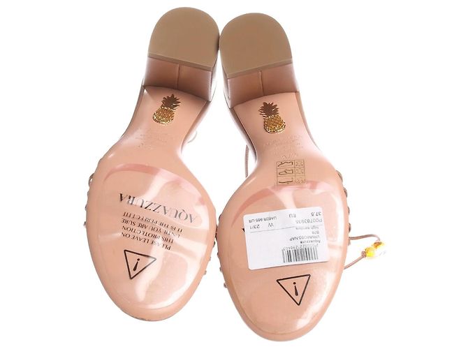 Sandali Aquazzura Very Maui 50 Pelle Marrone con Perle - vista 3