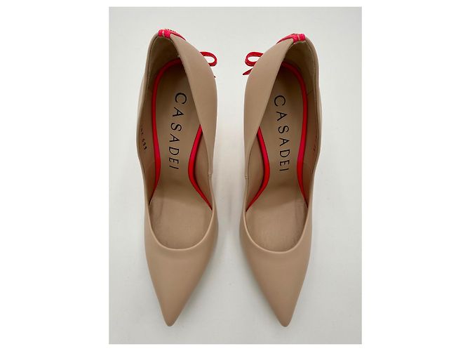 Casadei Blade Pumps aus beigem Leder mit rosa Absatz Pink - Ansicht 6