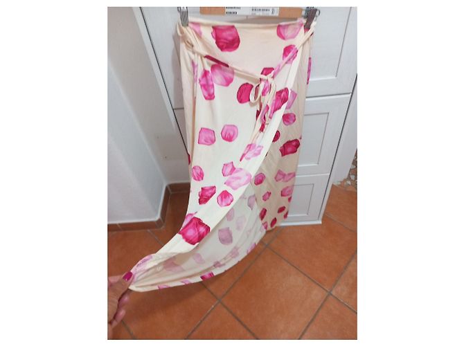 Valentino Garavani Falda Maxi Cruzada Estampado Tulipanes Rosa Blanco - vista 7