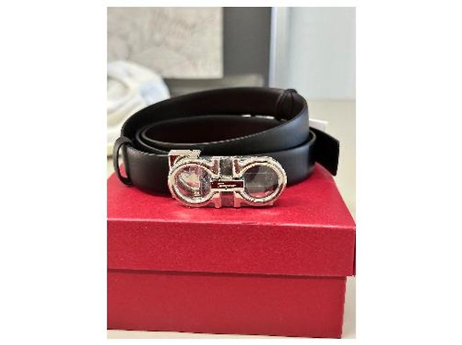 Salvatore Ferragamo Gancini Ledergürtel Schwarz Silber Silber Hardware - Ansicht 2