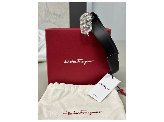 Salvatore Ferragamo Gancini Ledergürtel Schwarz Silber Silber Hardware - Ansicht 4