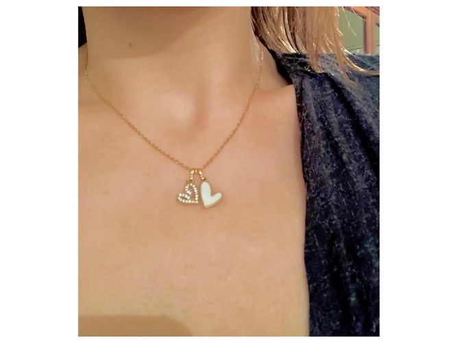 Collana Swarovski Double Heart in Cristalli e Madreperla D'oro - vista 6