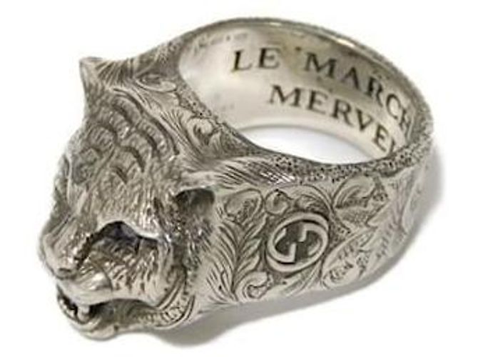 Gucci Le Marché des Merveilles Tiger Head Ring in Sterling Silver Silver hardware - view 2
