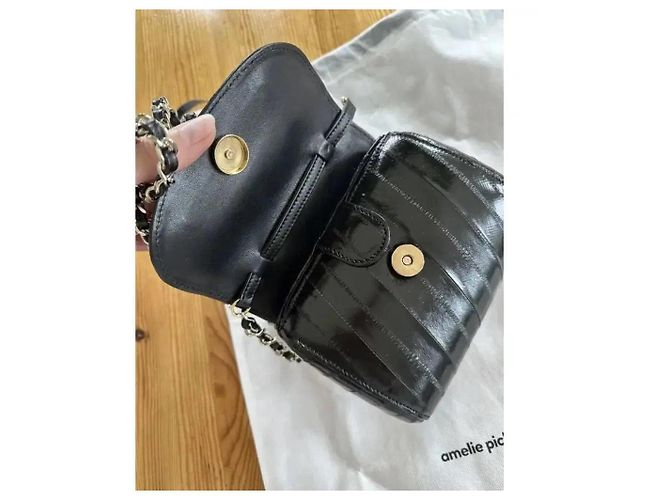 Autre Marque Amelie Pichard Bolsa em couro envernizado preto fecho de crocodilo - vista 3